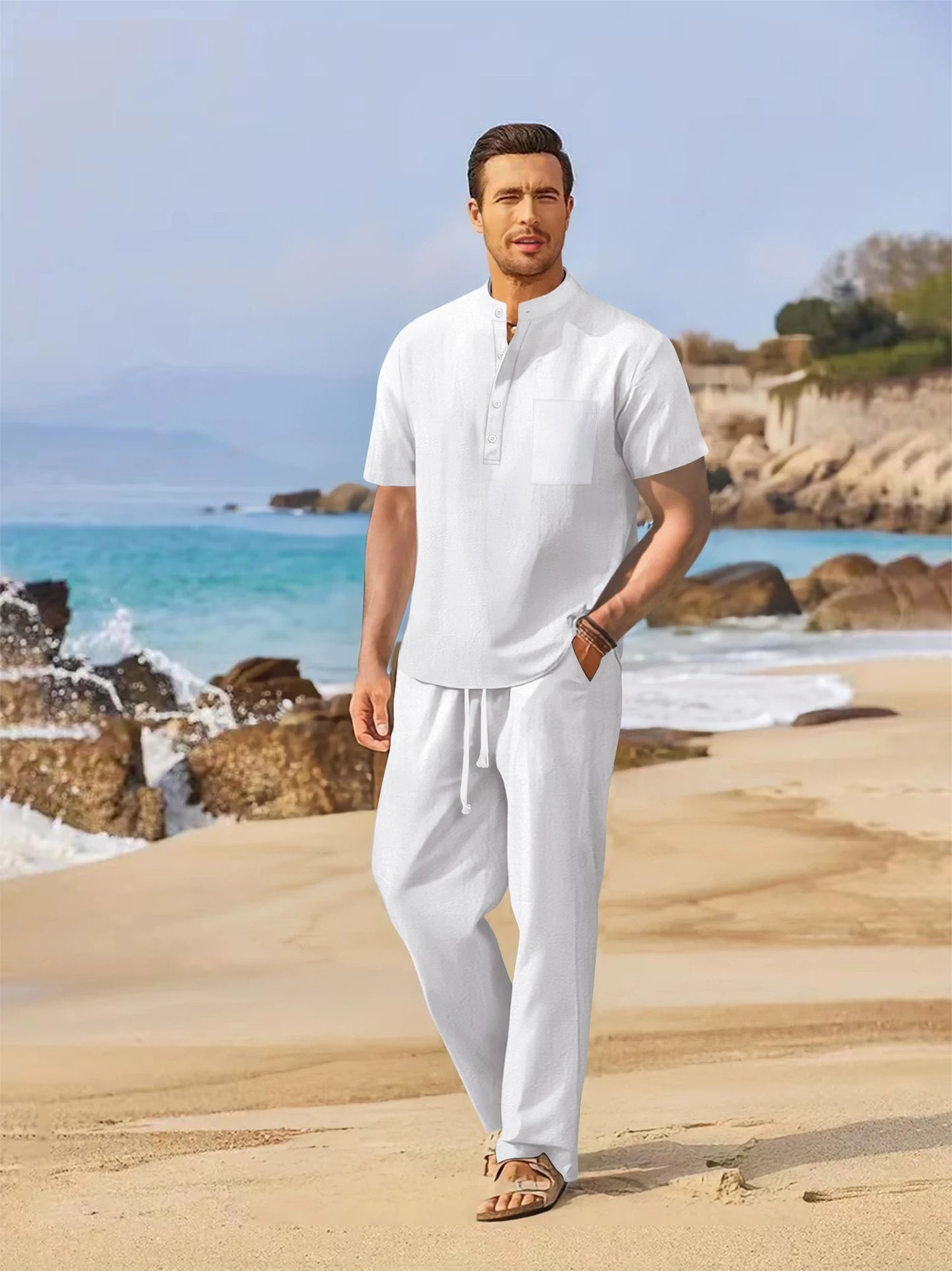 Capri Linen Henley Set